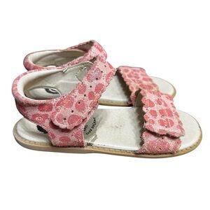 Livie & Luca Posey Sandal Size 11 Leather Pink Polka Dot Slip On Strap On Shoes